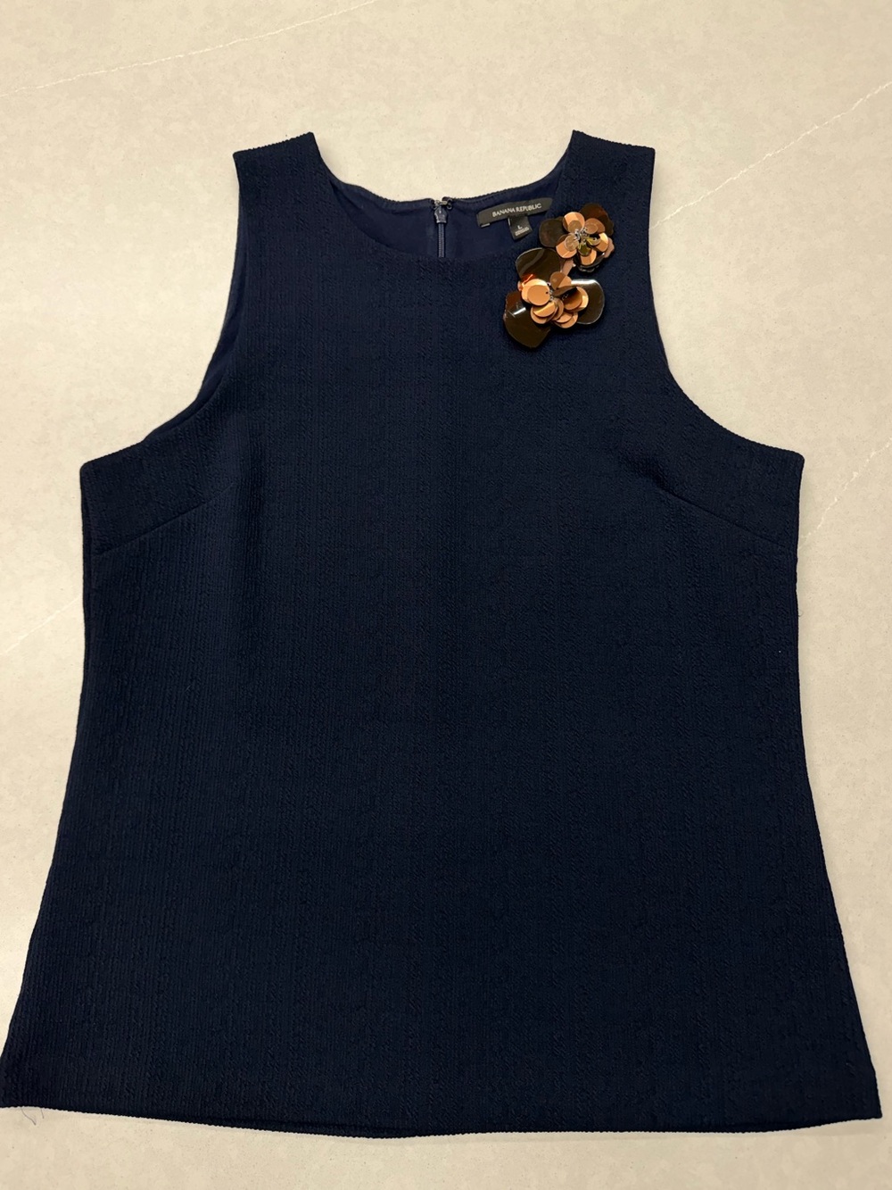 Banana Republic Navy Sleeveless Knit Shell with Floral Accent